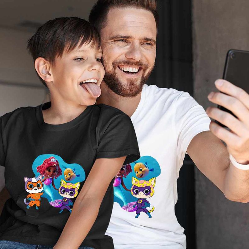 Fashion, accesorii si bijuterii - Copii - Imbracaminte copii - Tricouri copii - Tricou Copii Baieti Super Pisicute Ghem Sclipi Ariel Mica Sirena CoolTrend, alb, marime XL Copii - Infinity.ro