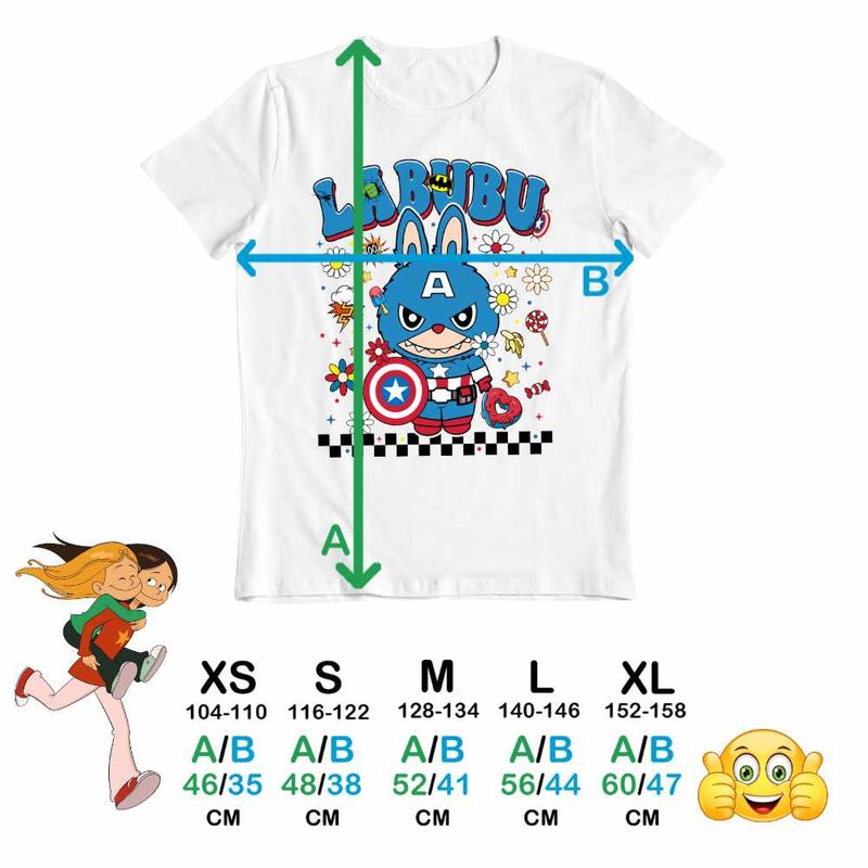 Fashion, accesorii si bijuterii - Copii - Imbracaminte copii - Tricouri copii - Tricou Copii Fete Labubu Captain America CoolTrend, alb, marime M Copii - Infinity.ro