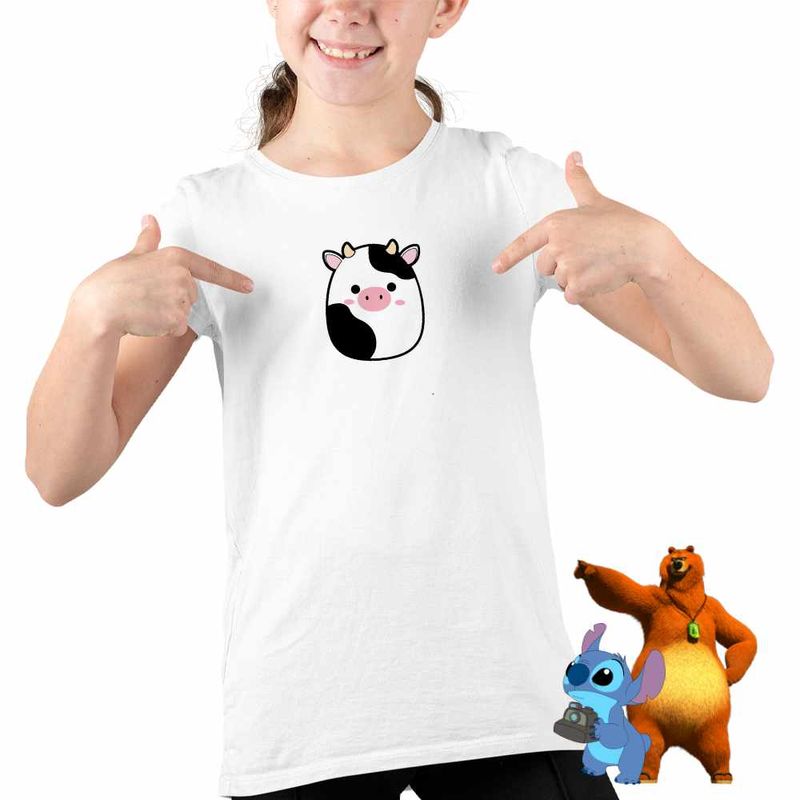 Fashion, accesorii si bijuterii - Copii - Imbracaminte copii - Tricouri copii - Tricou Copii Fete Squishmallows Vacuta Connor CoolTrend, alb, marime XS Copii - Infinity.ro