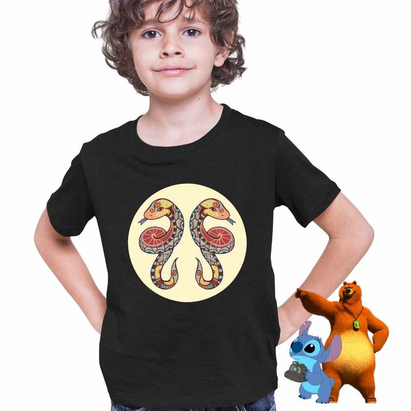Fashion, accesorii si bijuterii - Copii - Imbracaminte copii - Tricouri copii - Tricou Copii Baieti Gemeni Zodiac Horoscop Gemini Mandala Astrologie Serpi CoolTrend, negru, marime S Copii - Infinity.ro