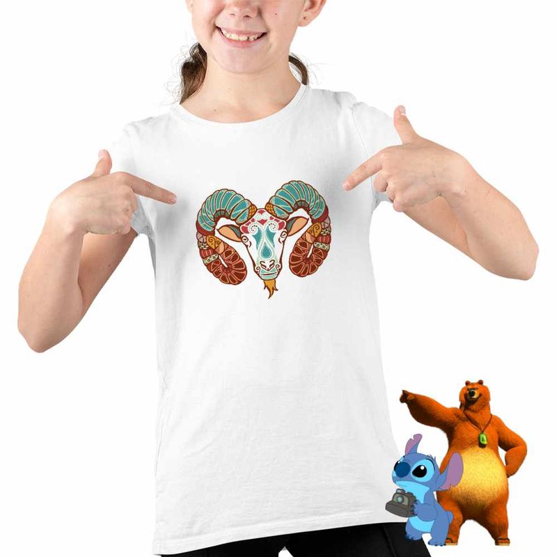 Fashion, accesorii si bijuterii - Copii - Imbracaminte copii - Tricouri copii - Tricou Copii Fete Berbec Zodiac Horoscop Aries Mandala Astrologie CoolTrend, alb, marime XL Copii - Infinity.ro