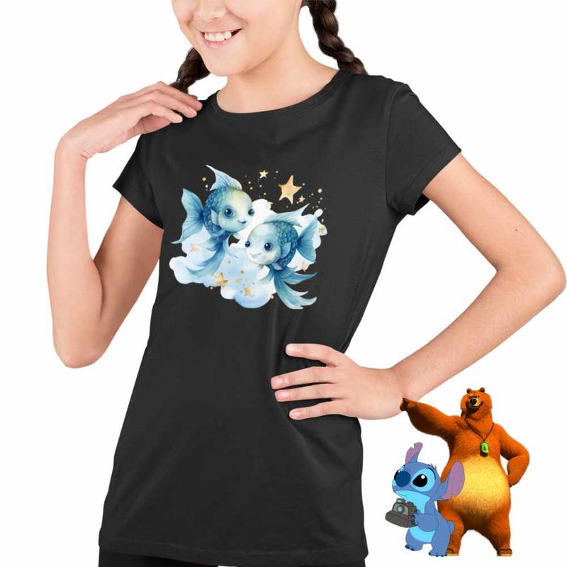 Fashion, accesorii si bijuterii - Copii - Imbracaminte copii - Tricouri copii - Tricou Copii Fete Pesti Baby Zodiac Horoscop Pisces Astrologie CoolTrend, negru, marime S Copii - Infinity.ro