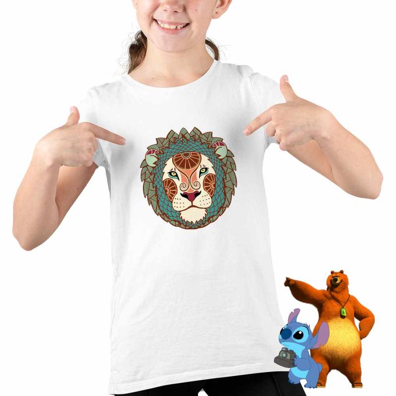 Fashion, accesorii si bijuterii - Copii - Imbracaminte copii - Tricouri copii - Tricou Copii Fete Leu Zodiac Horoscop Leo Mandala Astrologie CoolTrend, alb, marime L Copii - Infinity.ro