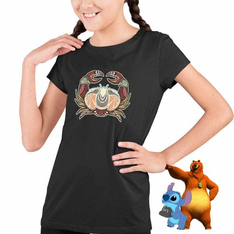 Fashion, accesorii si bijuterii - Copii - Imbracaminte copii - Tricouri copii - Tricou Copii Fete Rac Zodiac Horoscop Cancer Mandala Astrologie CoolTrend, negru, marime S Copii - Infinity.ro