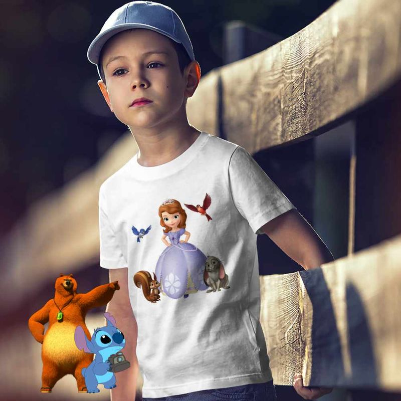 Fashion, accesorii si bijuterii - Copii - Imbracaminte copii - Tricouri copii - Tricou Copii Baieti Sofia Intai Veverita Iepuras Pasari, alb, marime XL Copii - Infinity.ro
