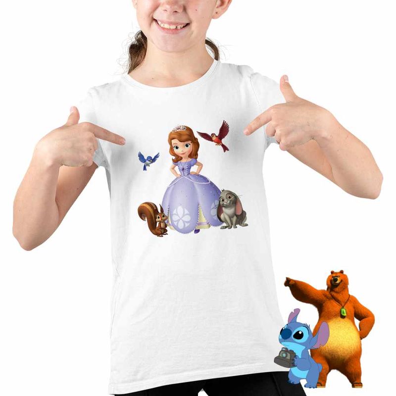 Fashion, accesorii si bijuterii - Copii - Imbracaminte copii - Tricouri copii - Tricou Copii Fete Sofia Intai Veverita Iepuras Pasari, alb, marime XL Copii - Infinity.ro