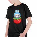 Fashion, accesorii si bijuterii - Copii - Imbracaminte copii - Tricouri copii - Tricou Copii Baieti Labubu Strawberry Capsuna, negru, marime S Copii - Infinity.ro