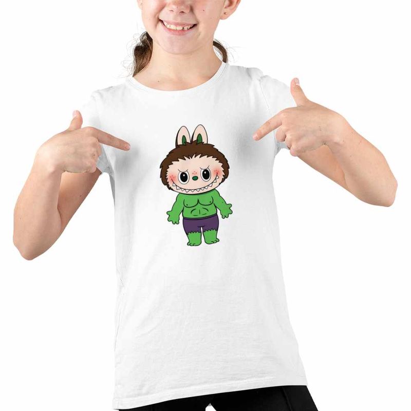 Fashion, accesorii si bijuterii - Copii - Imbracaminte copii - Tricouri copii - Tricou Copii Fete Labubu Hulk Marvel, alb, marime M Copii - Infinity.ro