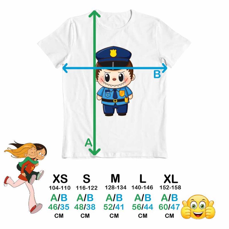 Fashion, accesorii si bijuterii - Copii - Imbracaminte copii - Tricouri copii - Tricou Copii Baieti Labubu Politist CoolTrend, alb, marime L Copii - Infinity.ro