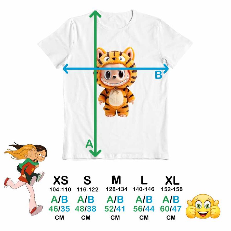 Fashion, accesorii si bijuterii - Copii - Imbracaminte copii - Tricouri copii - Tricou Copii Fete Labubu Tigru Jungla CoolTrend, alb, marime M Copii - Infinity.ro
