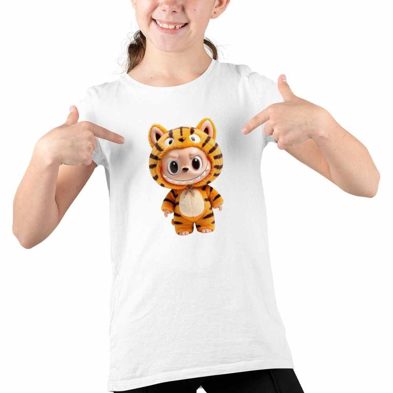 Fashion, accesorii si bijuterii - Copii - Imbracaminte copii - Tricouri copii - Tricou Copii Fete Labubu Tigru Jungla CoolTrend, alb, marime M Copii - Infinity.ro