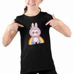Fashion, accesorii si bijuterii - Copii - Imbracaminte copii - Tricouri copii - Tricou Copii Fete Labubu Rainbow Mood CoolTrend, negru, marime S Copii - Infinity.ro