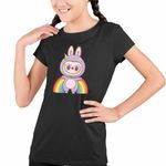 Fashion, accesorii si bijuterii - Copii - Imbracaminte copii - Tricouri copii - Tricou Copii Fete Labubu Rainbow Mood CoolTrend, negru, marime S Copii - Infinity.ro