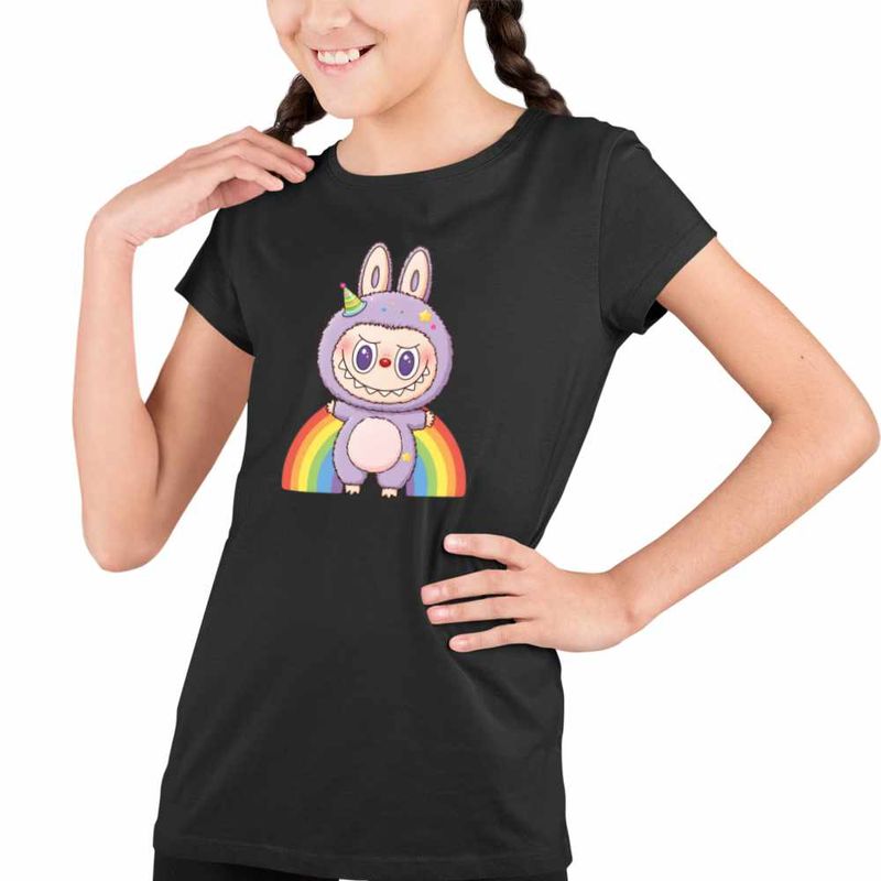 Fashion, accesorii si bijuterii - Copii - Imbracaminte copii - Tricouri copii - Tricou Copii Fete Labubu Rainbow Mood CoolTrend, negru, marime S Copii - Infinity.ro