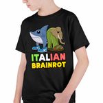 Fashion, accesorii si bijuterii - Copii - Imbracaminte copii - Tricouri copii - Tricou Copii Baieti Italian Tralelero Lirilira Brainrot Brain Rot CoolTrend, negru, marime XS Copii - Infinity.ro