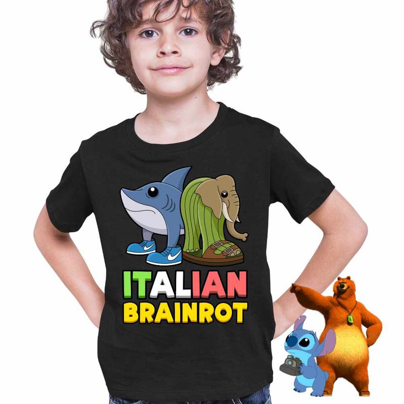 Fashion, accesorii si bijuterii - Copii - Imbracaminte copii - Tricouri copii - Tricou Copii Baieti Italian Tralelero Lirilira Brainrot Brain Rot CoolTrend, negru, marime XS Copii - Infinity.ro