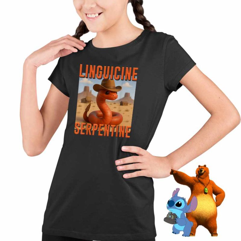 Fashion, accesorii si bijuterii - Copii - Imbracaminte copii - Tricouri copii - Tricou Copii Fete Linguicine Serpentine Brainrot Brain Rot CoolTrend, negru, marime XL Copii - Infinity.ro
