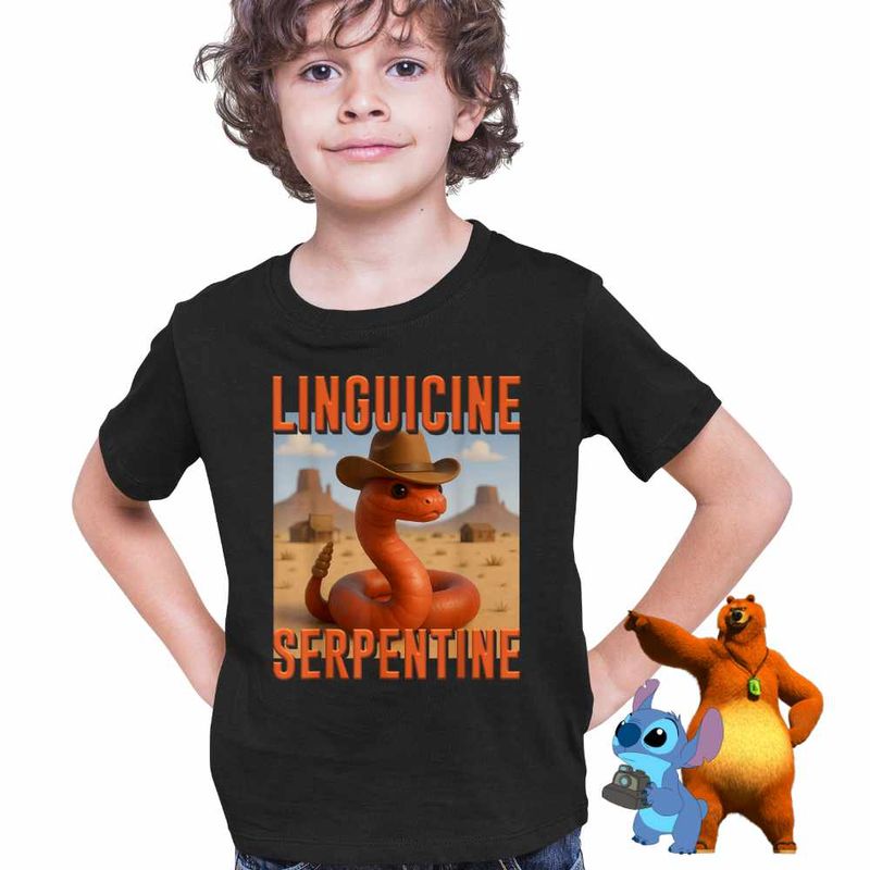 Fashion, accesorii si bijuterii - Copii - Imbracaminte copii - Tricouri copii - Tricou Copii Baieti Linguicine Serpentine Brainrot Brain Rot CoolTrend, negru, marime S Copii - Infinity.ro