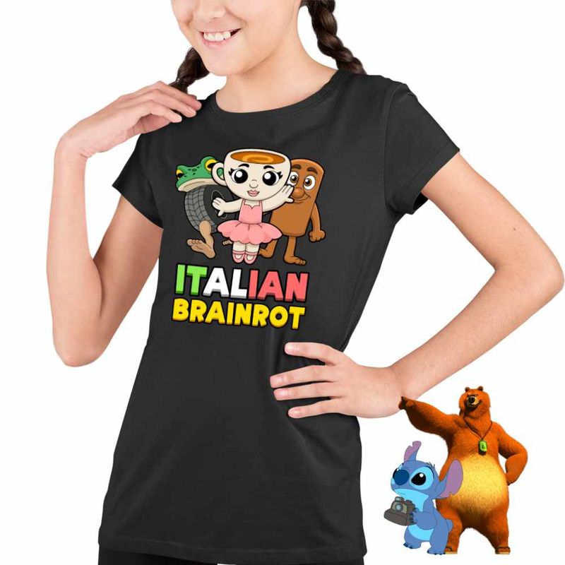 Fashion, accesorii si bijuterii - Copii - Imbracaminte copii - Tricouri copii - Tricou Copii Fete Italian Ballerina Tung Boneca Brainrot Brain Rot CoolTrend, negru, marime XL Copii - Infinity.ro