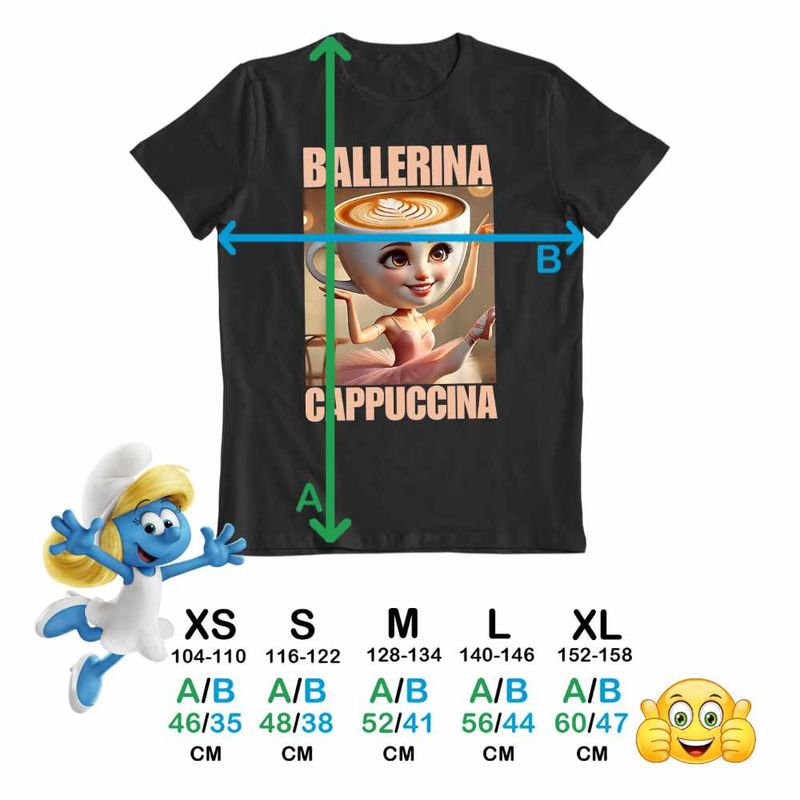 Fashion, accesorii si bijuterii - Copii - Imbracaminte copii - Tricouri copii - Tricou Copii Fete Ballerina Cappuccina Italian Meme Brainrot Brain Rot CoolTrend, negru, marime M Copii - Infinity.ro