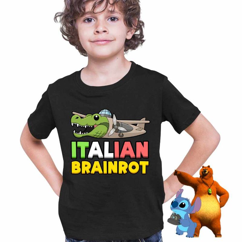 Fashion, accesorii si bijuterii - Copii - Imbracaminte copii - Tricouri copii - Tricou Copii Baieti Italian Bombardilo Crocodilo Brain Rot Brainrot CoolTrend, negru, marime XS Copii - Infinity.ro