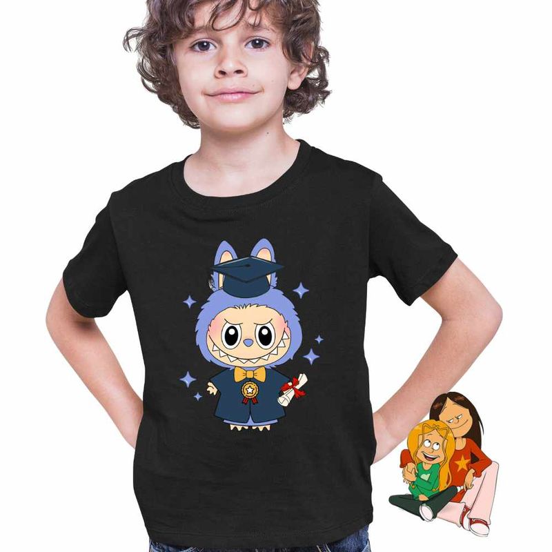 Fashion, accesorii si bijuterii - Copii - Imbracaminte copii - Tricouri copii - Tricou Copii Baieti Labubu Banchet Absolvire Graduate, negru, marime XL Copii - Infinity.ro