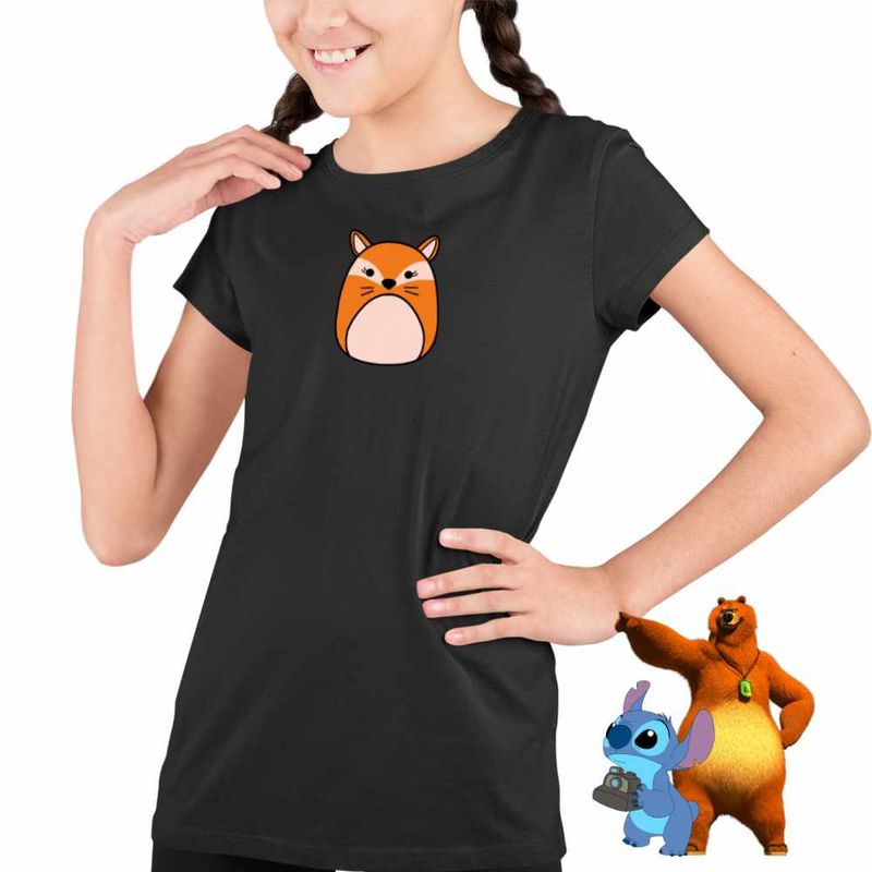Fashion, accesorii si bijuterii - Copii - Imbracaminte copii - Tricouri copii - Tricou Copii Fete Squishmallows Squad Vulpe CoolTrend, negru, marime XL Copii - Infinity.ro