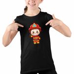 Fashion, accesorii si bijuterii - Copii - Imbracaminte copii - Tricouri copii - Tricou Copii Fete Labubu Pompier, negru, marime M Copii - Infinity.ro