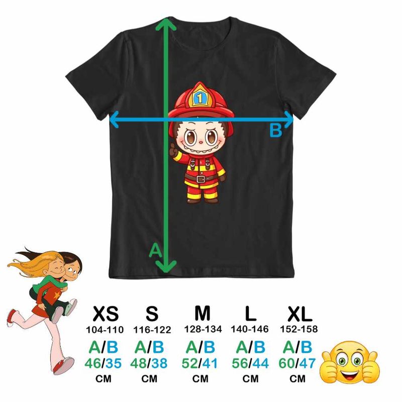 Fashion, accesorii si bijuterii - Copii - Imbracaminte copii - Tricouri copii - Tricou Copii Fete Labubu Pompier, negru, marime M Copii - Infinity.ro