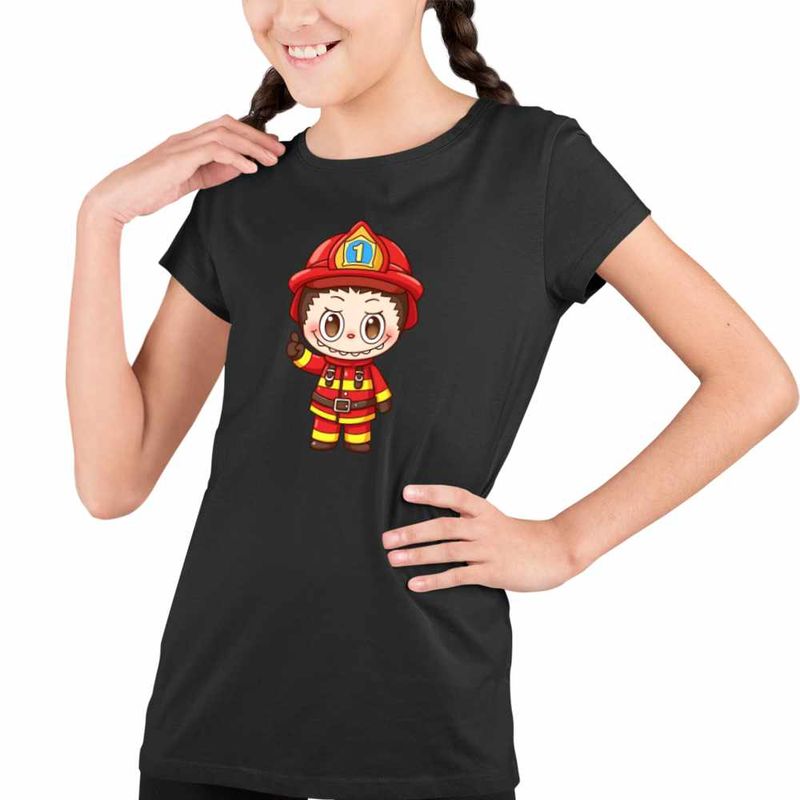 Fashion, accesorii si bijuterii - Copii - Imbracaminte copii - Tricouri copii - Tricou Copii Fete Labubu Pompier, negru, marime M Copii - Infinity.ro