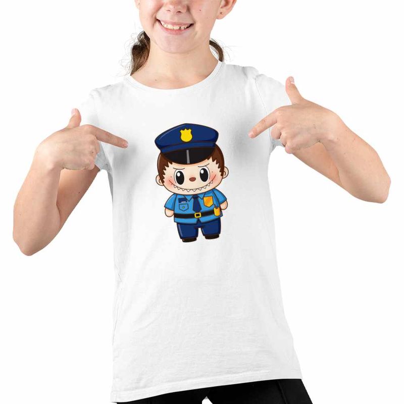 Fashion, accesorii si bijuterii - Copii - Imbracaminte copii - Tricouri copii - Tricou Copii Fete Labubu Politist CoolTrend, alb, marime S Copii - Infinity.ro