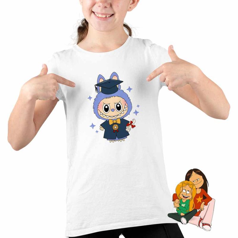 Fashion, accesorii si bijuterii - Copii - Imbracaminte copii - Tricouri copii - Tricou Copii Fete Labubu Banchet Absolvire Graduate, alb, marime XL Copii - Infinity.ro