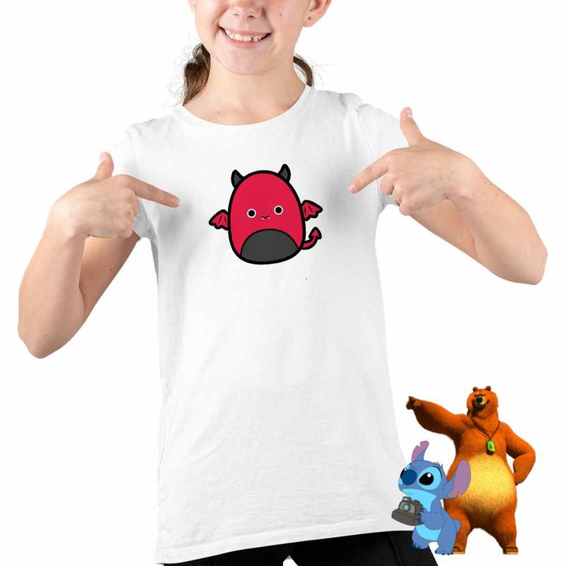 Fashion, accesorii si bijuterii - Copii - Imbracaminte copii - Tricouri copii - Tricou Copii Fete Squish mallows Diavol Horror CoolTrend, alb, marime S Copii - Infinity.ro