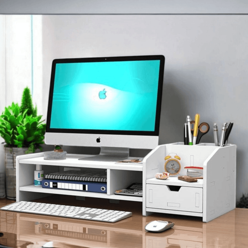 PC, gaming si accesorii - Desktop PC & monitoare - Accesorii monitoare - Suport monitor/laptop alb, din ABS, 63 x 23 x 18 cm, 6 compartimente - Infinity.ro