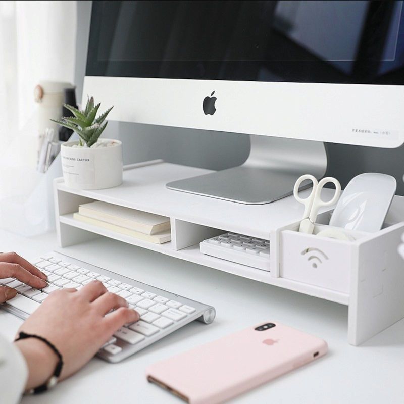 PC, gaming si accesorii - Desktop PC & monitoare - Accesorii monitoare - Suport monitor/laptop alb din ABS, 49 x 10 x 20, 4 cm, cu 5 compartimente - Infinity.ro