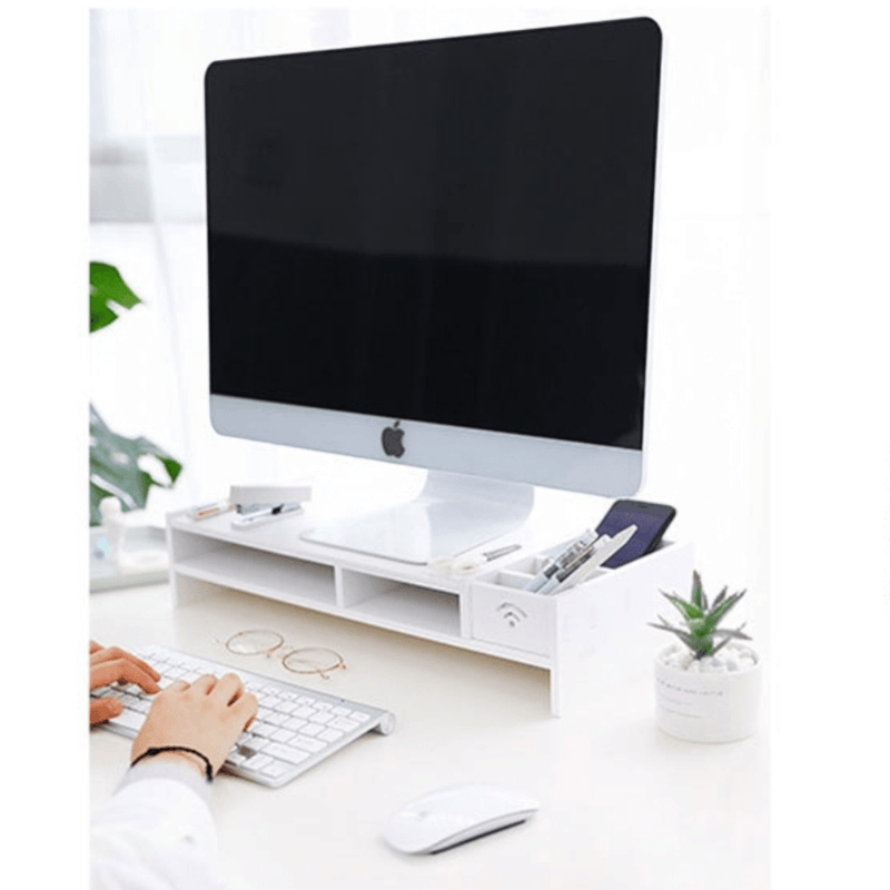 PC, gaming si accesorii - Desktop PC & monitoare - Accesorii monitoare - Suport monitor/laptop alb din ABS, 49 x 10 x 20, 4 cm, cu 5 compartimente - Infinity.ro