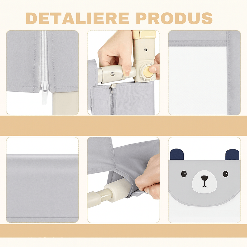 Casa si Gradina - Mobilier - Mobilier copii - Sisteme de siguranta - Bariera protectie pat HappiKID culisanta XXL 180 cm Baby Bear, inaltime reglabila 68-98 cm - Infinity.ro