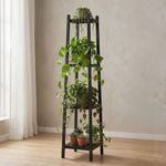 Casa si Gradina - Gradinarit si plante - Plante si ghivece - Ghivece si suporturi - Raft din lemn pentru flori cu 4 polite, culoare negru, 30x30x150 cm - Infinity.ro
