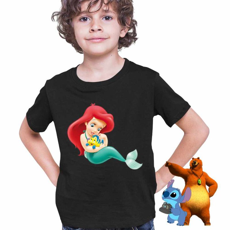Fashion, accesorii si bijuterii - Copii - Imbracaminte copii - Tricouri copii - Tricou Copii Baieti Mica Sirena Baby Flounder Ariel Little Mermaid CoolTrend, negru, marime XS Copii - Infinity.ro