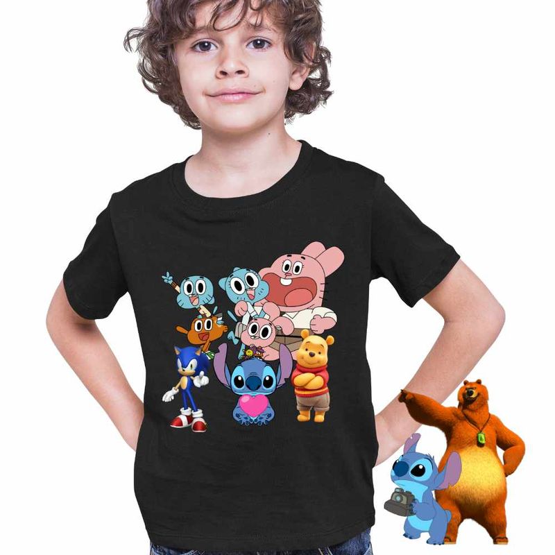 Fashion, accesorii si bijuterii - Copii - Imbracaminte copii - Tricouri copii - Tricou Copii Baieti Gumball Stitch Sonic Winnie CoolTrend, negru, marime M Copii - Infinity.ro