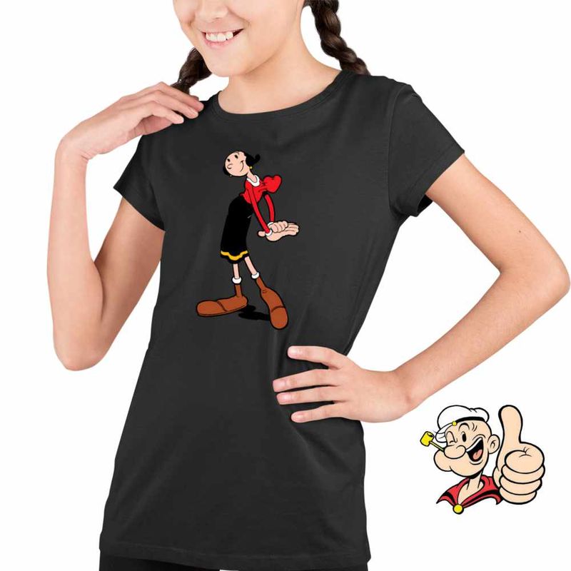 Fashion, accesorii si bijuterii - Copii - Imbracaminte copii - Tricouri copii - Tricou Copii Fete Olive Popeye Marinarul Sotie, negru, marime M Copii - Infinity.ro