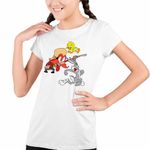 Fashion, accesorii si bijuterii - Copii - Imbracaminte copii - Tricouri copii - Tricou Copii Fete Yosemite Sam Tweety Bug Bunny Iepure, alb, marime L Copii - Infinity.ro