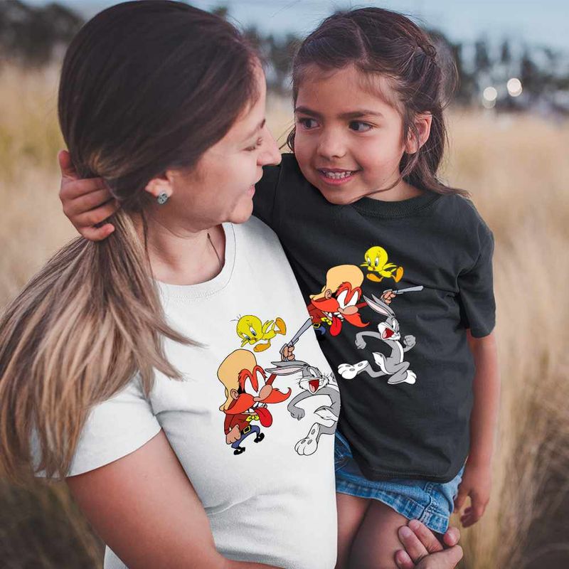 Fashion, accesorii si bijuterii - Copii - Imbracaminte copii - Tricouri copii - Tricou Copii Fete Yosemite Sam Tweety Bug Bunny Iepure, alb, marime L Copii - Infinity.ro