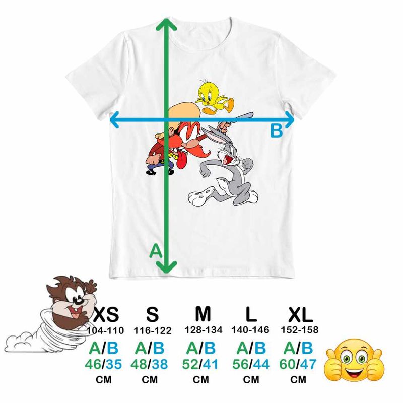 Fashion, accesorii si bijuterii - Copii - Imbracaminte copii - Tricouri copii - Tricou Copii Fete Yosemite Sam Tweety Bug Bunny Iepure, alb, marime L Copii - Infinity.ro