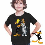 Fashion, accesorii si bijuterii - Copii - Imbracaminte copii - Tricouri copii - Tricou Copii Baieti Daffy Duck Tom Jerry Tweety, negru, marime S Copii - Infinity.ro