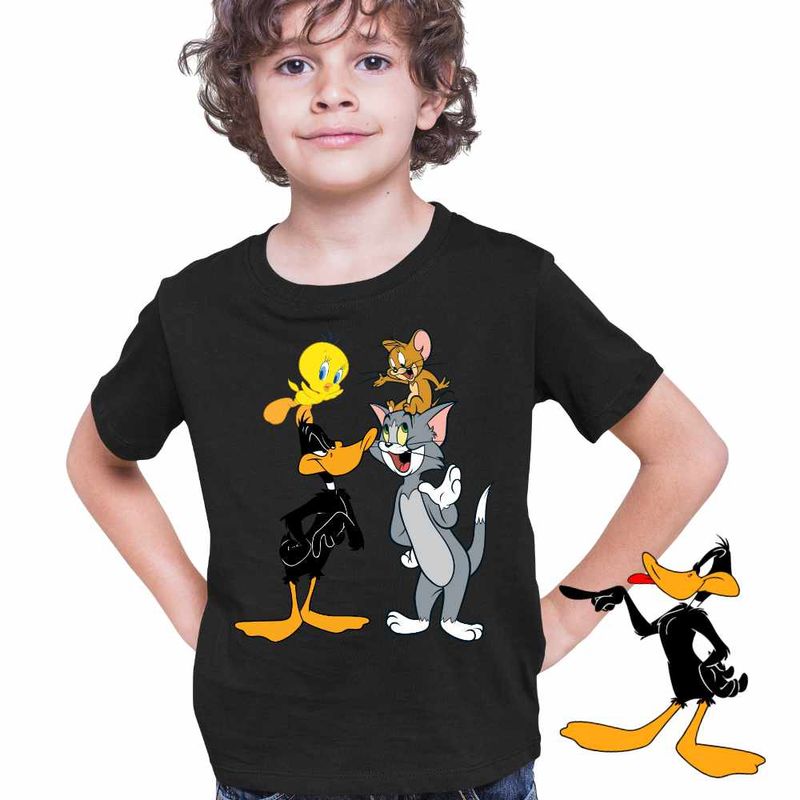 Fashion, accesorii si bijuterii - Copii - Imbracaminte copii - Tricouri copii - Tricou Copii Baieti Daffy Duck Tom Jerry Tweety, negru, marime S Copii - Infinity.ro