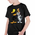 Fashion, accesorii si bijuterii - Copii - Imbracaminte copii - Tricouri copii - Tricou Copii Baieti Daffy Duck Tom Jerry Tweety, negru, marime S Copii - Infinity.ro