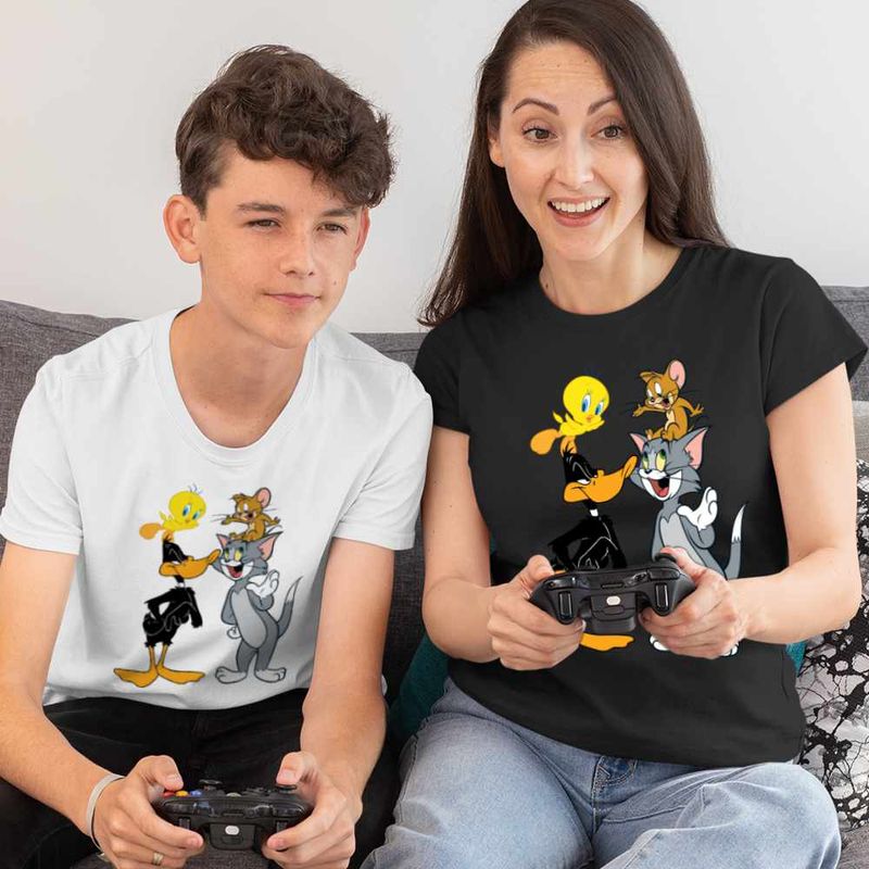 Fashion, accesorii si bijuterii - Copii - Imbracaminte copii - Tricouri copii - Tricou Copii Baieti Daffy Duck Tom Jerry Tweety, negru, marime S Copii - Infinity.ro