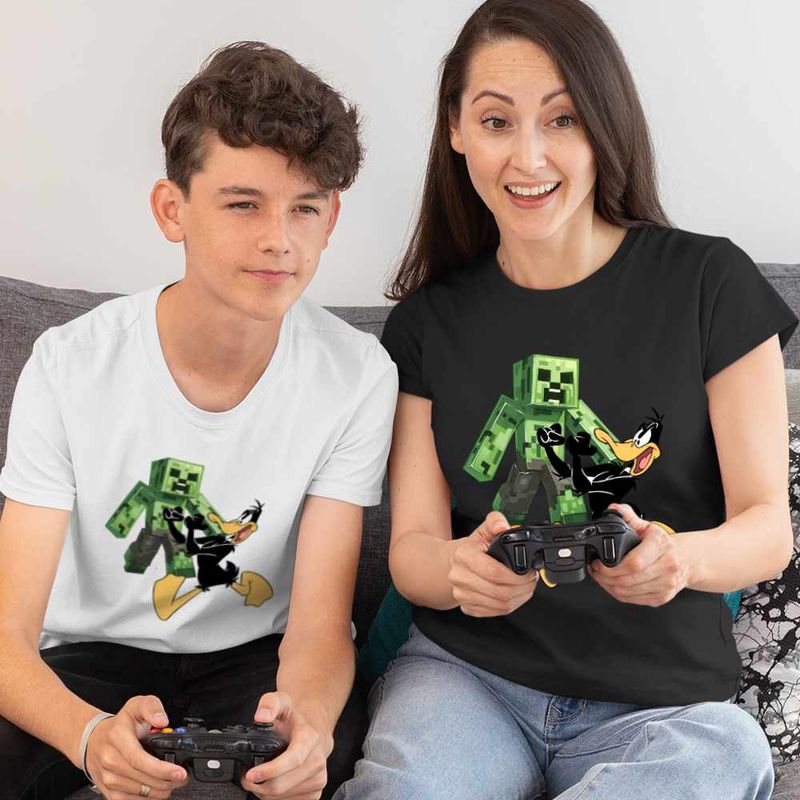Fashion, accesorii si bijuterii - Copii - Imbracaminte copii - Tricouri copii - Tricou Copii Baieti Daffy Duck Minecraft Creeper, negru, marime XS Copii - Infinity.ro