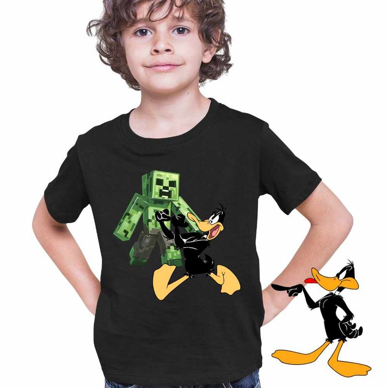 Fashion, accesorii si bijuterii - Copii - Imbracaminte copii - Tricouri copii - Tricou Copii Baieti Daffy Duck Minecraft Creeper, negru, marime XS Copii - Infinity.ro